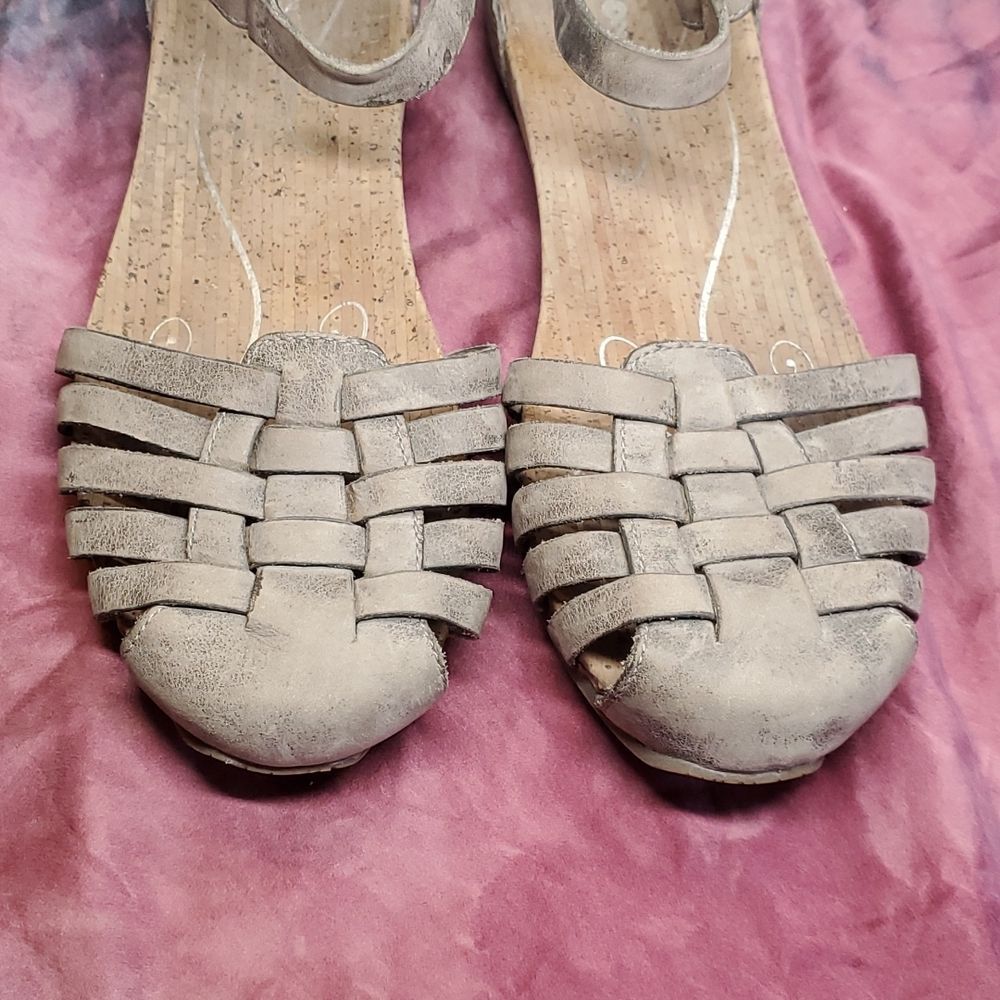 đť…şAHNU | Malini Mesa Taupe Leather Cork Fisherman Sandals Size 8.5 - Picture 7 of 10
